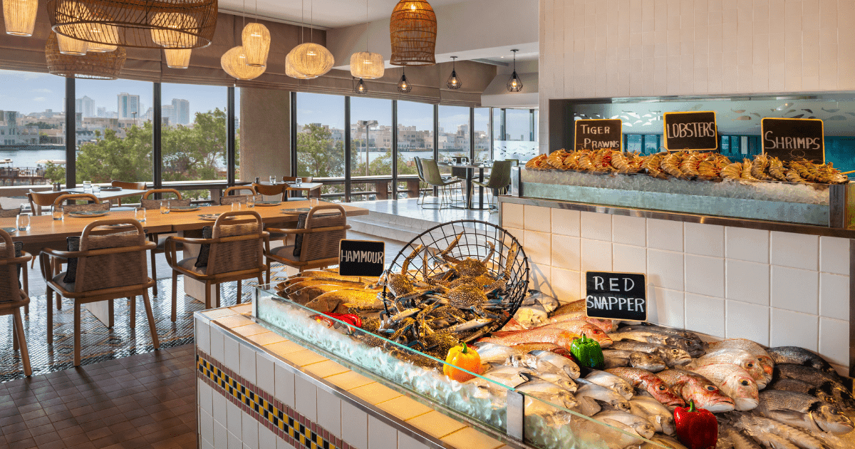 Fish Market's inside dining area with sea view