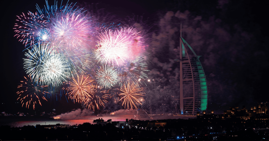 New Year Fireworks at Be Beach near Burj Al Arab. 